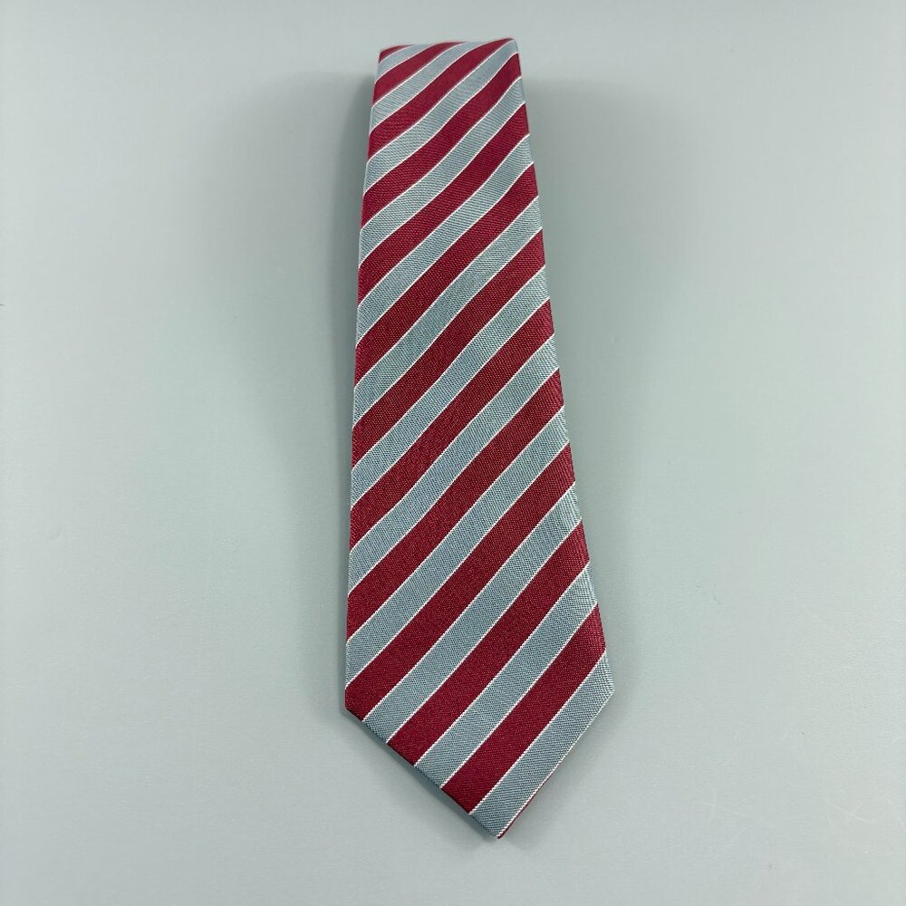 Rocket Red / Grey Striped Men's Tie 3" x 57" Vintage